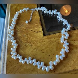 White Freshwater Oval Pearl Sterling Silver Necklace